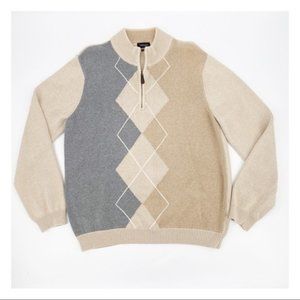 Van Heusen Studio Quarter Zip Argyle Sweater Large